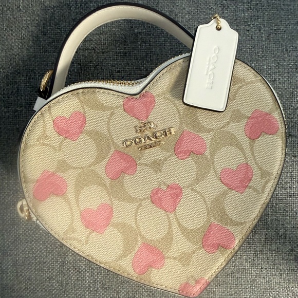 Coach Heart-Shaped Mini Bag in Beige and Pink - Picture 2 of 3
